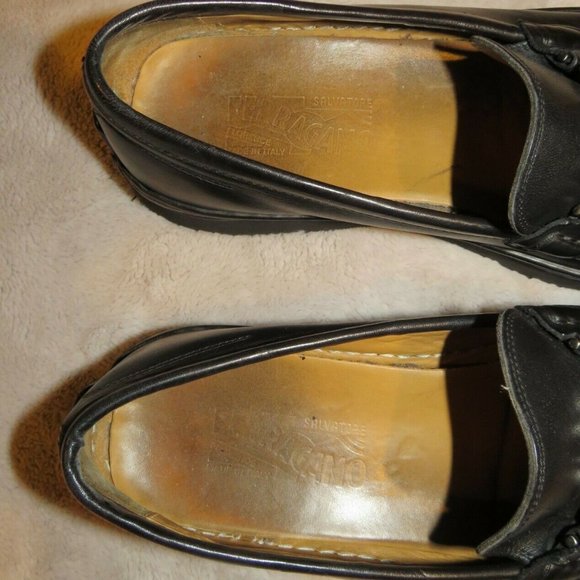 Salvatore Ferragamo Black Leather Vibram Gancini Horsebit Loafers 9D